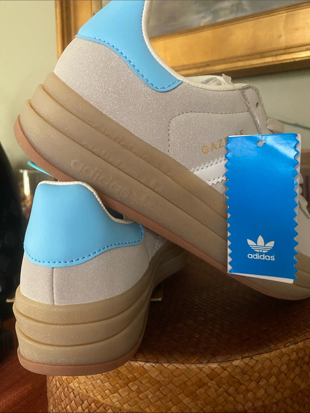 Adidas Bold Wonder Gazelle Beige Suede Sneakers with a Stacked Gum Sole - SZ 8.5 - Picture 7 of 15